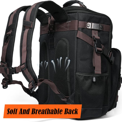 WELKINLAND 46-Pockets Electrician Backpack, Full-Open Tool Backpacks, Heavy Duty Tools Backpack, Waterproof Waxed-Canvas Tool Backpacks, HVAC, Mechanics Tools Bag