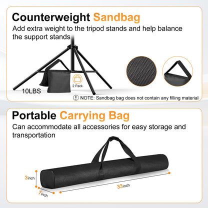 GLOSHOOTING Backdrop Stand, Photo Video Studio 10 x 10FT Adjustable Backdrop Stand, Background Support System Kit with 2 Crossbars, 6 Clamps, 2 Sandbags and Carry Bag for Photography Parties Wedding