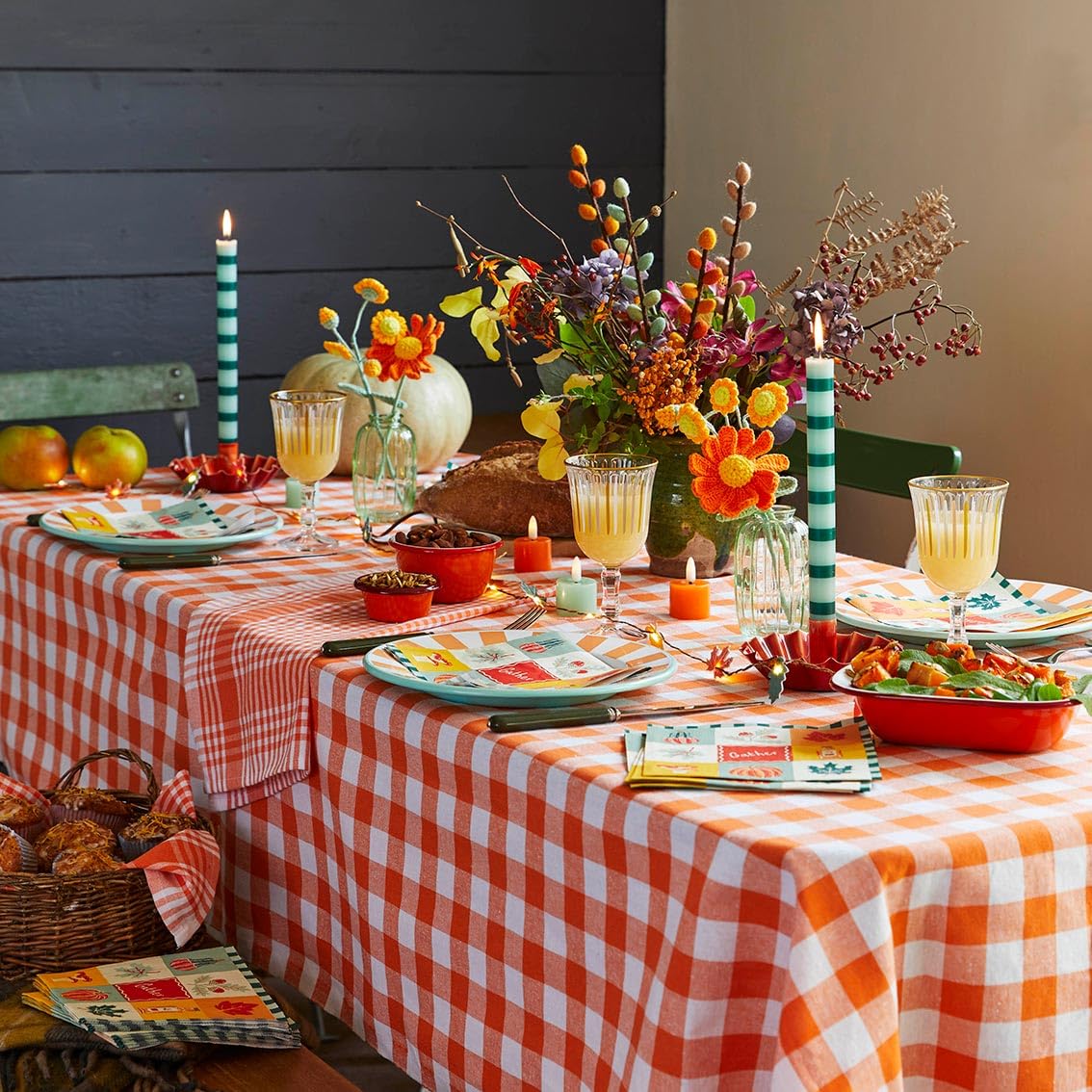 Talking Tables 2 x Orange Gingham Kitchen Tea Towels Table Linen Fabric Dish Cloths Large Checkered Cloth Napkins Absorbent Durable Soft Cotton Quick Drying, ECO Packaging 17 x 27 Inches