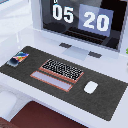 Magnetic Wireless Charging Mouse Mat, 31"x11.7" Large Mouse Pad with Wireless Charging, Microfiber Leather Office Desk Pad, Waterproof Extended Computer Keyboard Desk Mat for Office & Home, Laptop