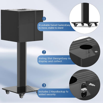 MOOFI Acrylic Suggestion Box with Lock and Key for Office, Home, Event Donation with Stand for Charity Church Collection Offering/Raffle Ballot Box with Sign Holder Display Stand (RaffleBox)