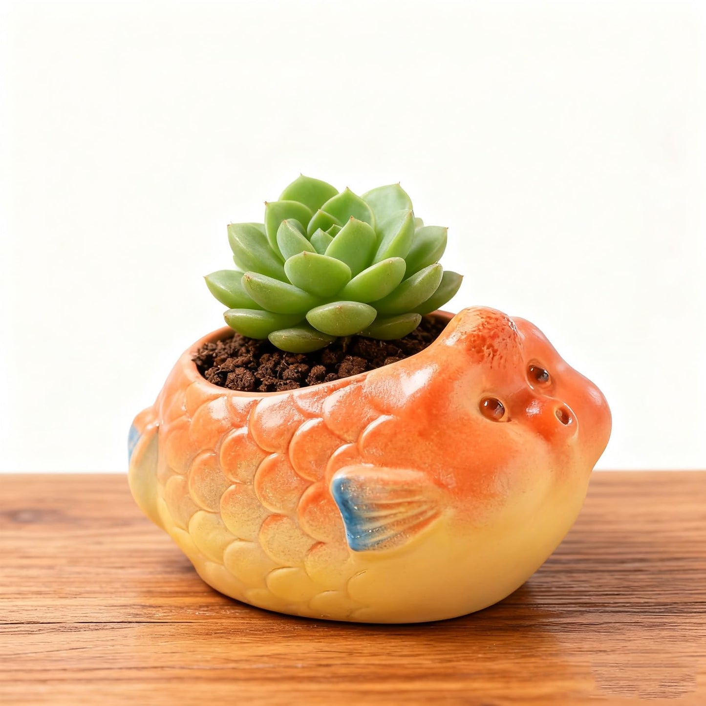 SYASDZHO Fish Ceramic Planters Cute Plant Pots Animal Shaped Small Flower Pots with Drain Hole Succulent Pot Ceramic Planter for Home Garden Office Desktop Decoration - Plants Not Included (Fish)