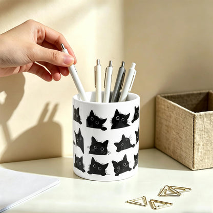 vnbsdwi Ceramic Pencil Holder for Desk Cute Pen Holder Black Cat Pencil Cup Pot Desk Organizer Large Capacity Ceramic Makeup Brush Holders Multifunctional Office Supplies for Home School