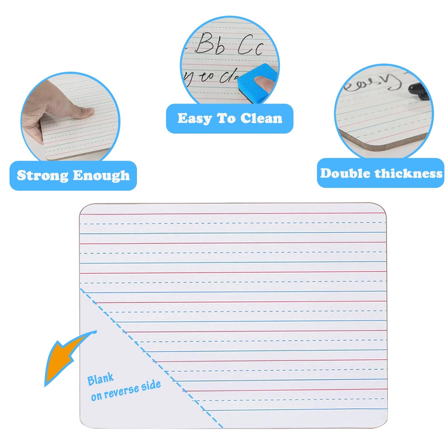 20 Pcs 9"x12" Double Sided Dry Erase Boards, Small Whiteboards with Lines for Students Classroom Teachers School Supplies Office with 24Pens 24 Erasers 24 Pen Clips