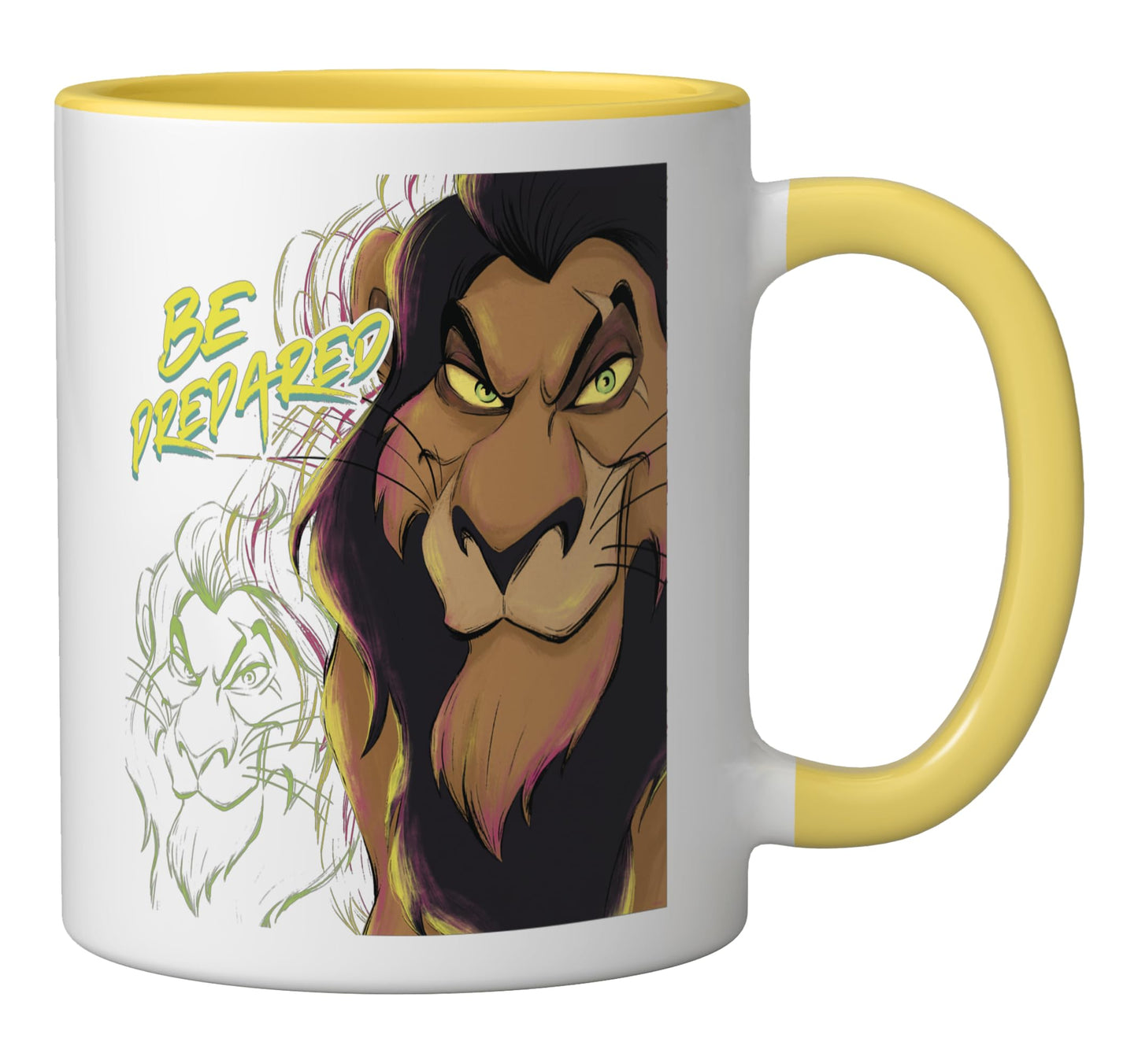 Disneys The Lion King Scar Be Prepared Villains Halloween Ceramic Mug, Yellow/White