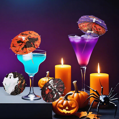 Vesici 200 Pcs Halloween Drink Umbrellas Cocktail Picks, 4 Inch Cocktail Toothpicks Appetizer Bamboo Parasol Picks for Drinks Cupcake Topper Halloween Party Restaurant Decorations (Classic)