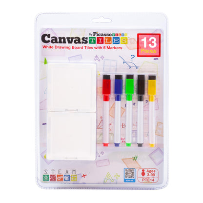 Canvas Tiles Whiteboard with 8 Magnetic Building Tiles & 5 Marker Pens Expansion Construction Blocks STEAM Learning Kits Educational Toy Set Preschool Toddler Child Kids Ages 3+ PicassoTiles