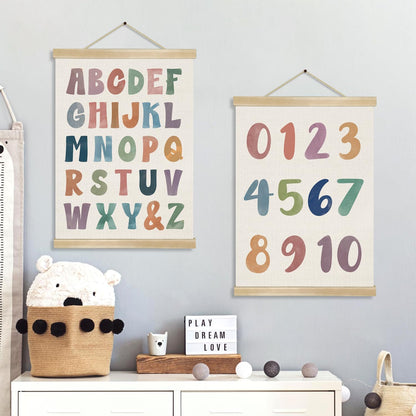 Alphabet and Number Wall Art Poster Set of 2,Toddler Learning Canvas Print Posters , Colourful Boho Educational Wall Decor for Preschool Classroom, Nursery, Playroom,Kids Room Decor 14x18.5Inch (ABC+123)