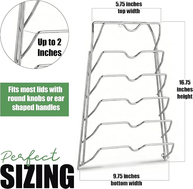 Evelots 6-Tier Pot Lid Organizer for Cabinet Door or Pantry Wall - Pots and Pans Lid Holder Rack - Glass or Metal Pan Covers Cabinet Organizer Kitchen Storage - Chrome Finished