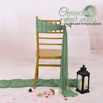 Pesonlook 30 PCS Sage Green Cheesecloth Chair Sashes 16 x 108 inch Cheesecloth Chair Sashes Rustic Chair Decorative Bows Designed Chair Cover for Wedding Banquet Party Aisle Home Kitchen Decoration
