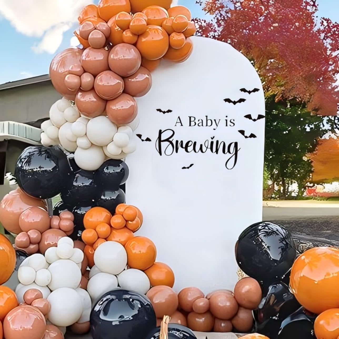 A Baby is Brewing With Bats Welcome Sign Decal for Halloween Witchy Baby Shower, October Fall Season, Haunted House Backdrop