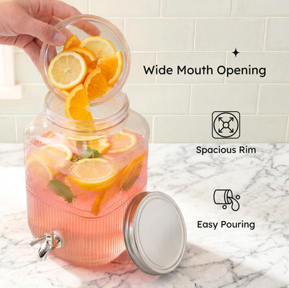 Godinger Drink Dispenser 2 Gallon, Large Glass Water Dispenser - (256oz) Blush