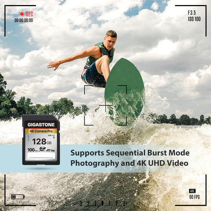 【5-Years Data Recovery】 GIGASTONE 128GB SD Card, 4K Camera Pro, UHS-I A1 V30 U3 Class 10 SDXC Memory Card 4K UHD Video Compatible with Digital Camera, Full-Sized SD Card, with 1 Mini Case