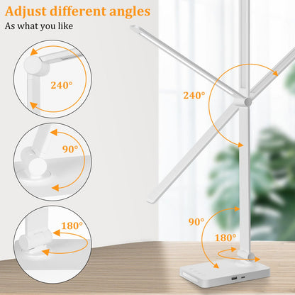 LED Desk Lamp with USB Ports,Touch Desk Lamps for Home Office with 5 Color Modes,3 Brightness Desk Light with Small Night Light,Reading Lamp Table Lamp for Bedroom Bedside Study Black （with adapter）