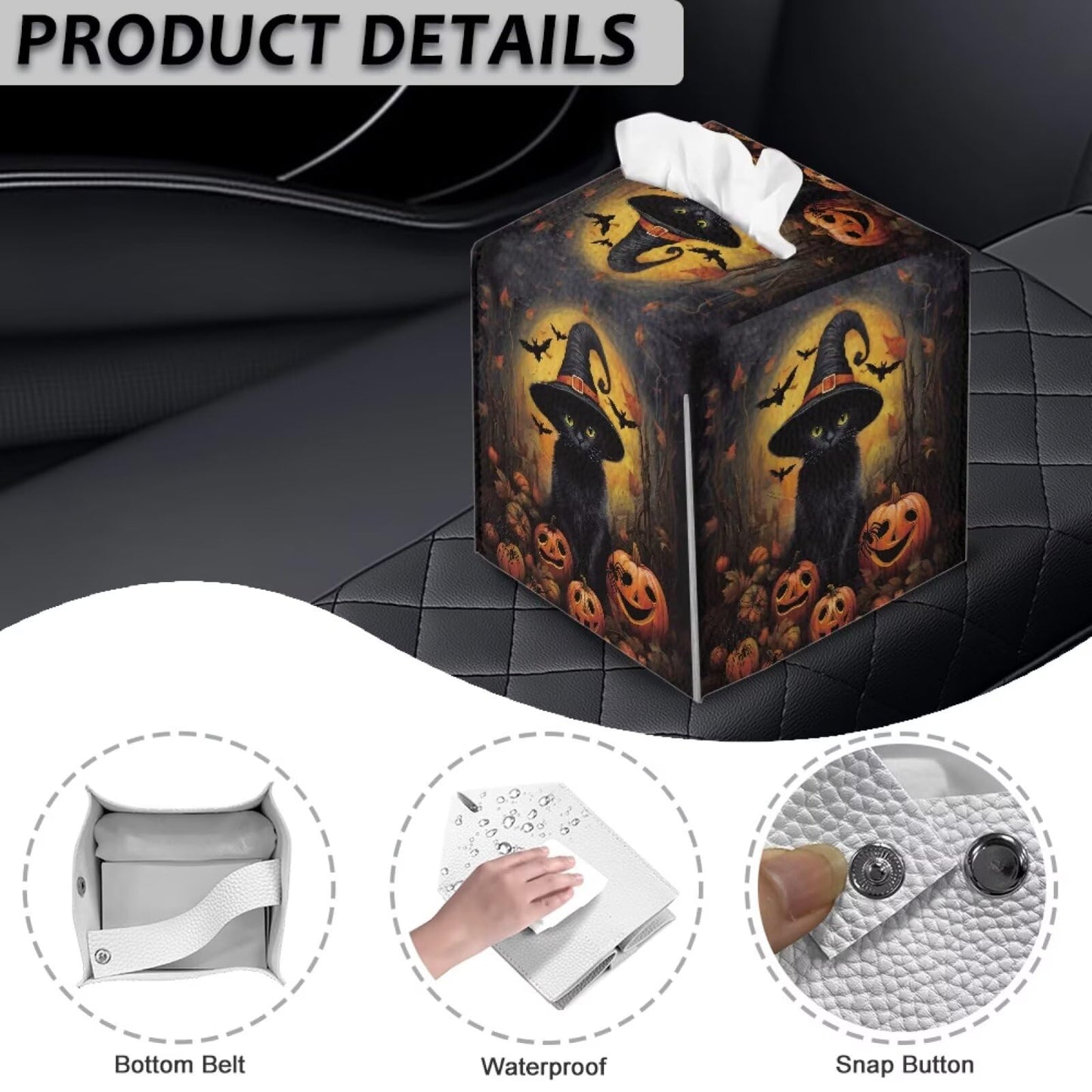 ASQVTIFE Black Cat Tissues Cube Box Cover for Bathroom Halloween Decorative Car Holder Tissue Box Organizer Toilet Paper Covers for Office Desk Tissue Box Holder