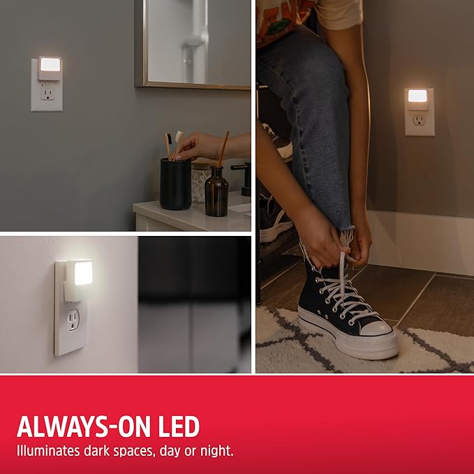Energizer Night Lights Plug into Wall, 2-Pack, LED Plug in Nightlight, Soft Warm White, Always On, Adults, Kids, Bedroom, Bathroom, Nursery, Hallway, Kitchen, UL Safety Listed, 81568