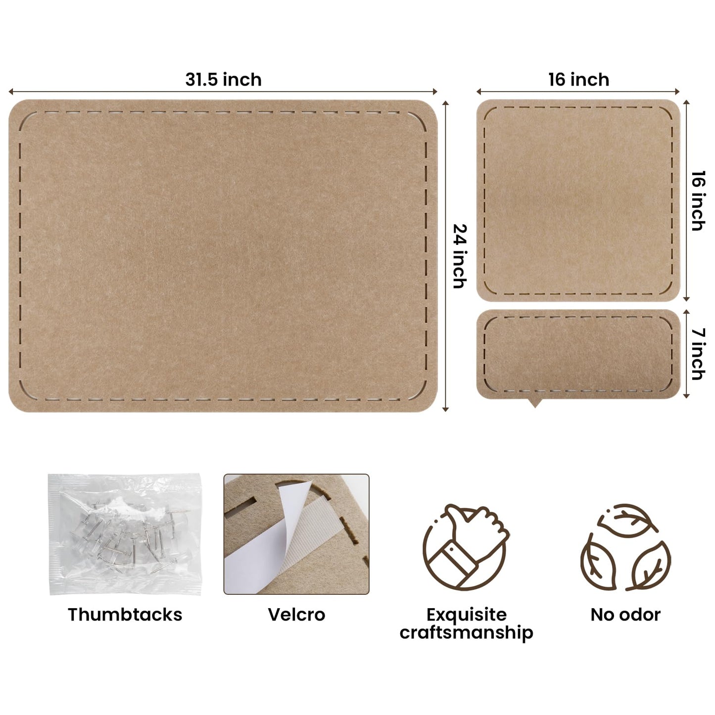 TOMAIX 47 x 24 Felt Bulletin Board Set, Self-Adhesive Background Display Board, Suitable for Office, Classroom, and Home Decoration, Can Be Used to Stick Notes, Photos, and Memos(Camel)