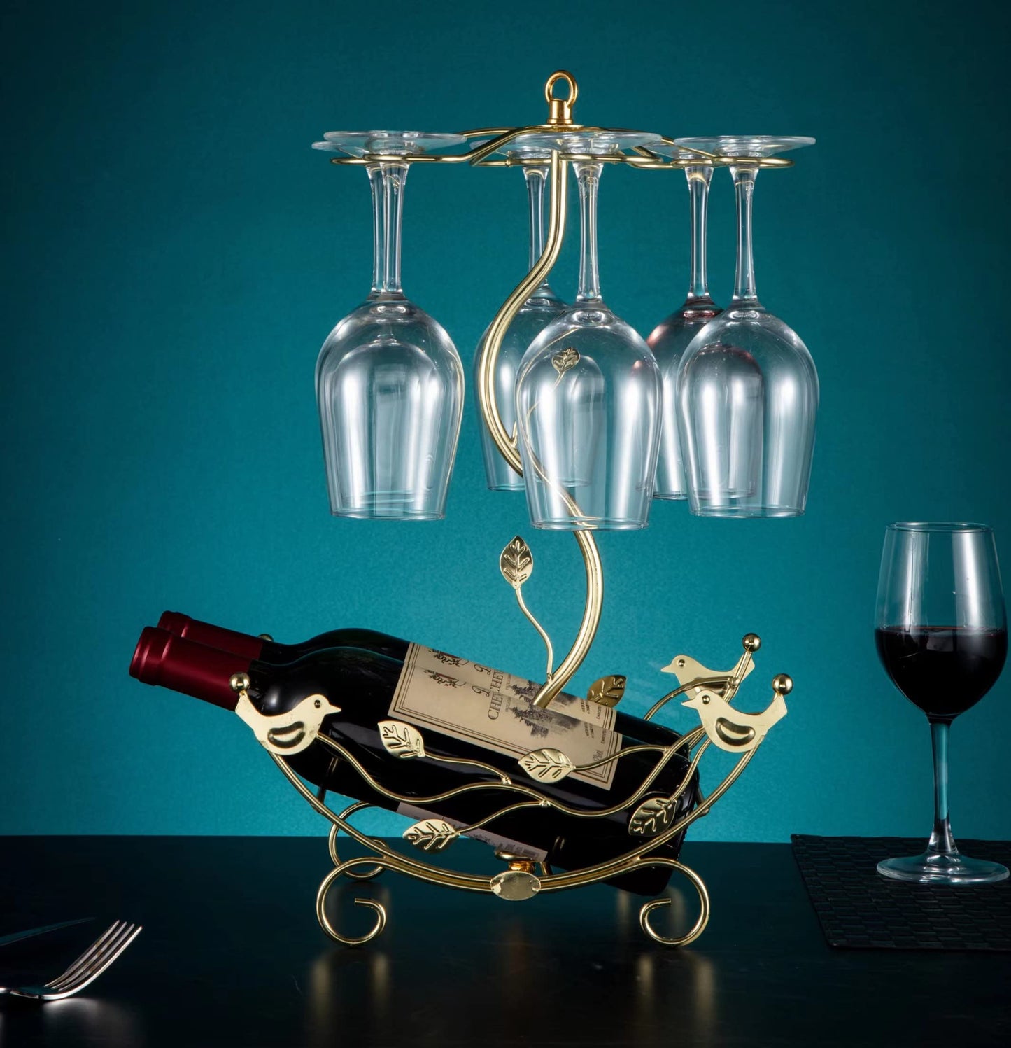 CicodonaGift Wine Rack with Glass Holder-Hold 2 Wine Bottles and 6 Glasses