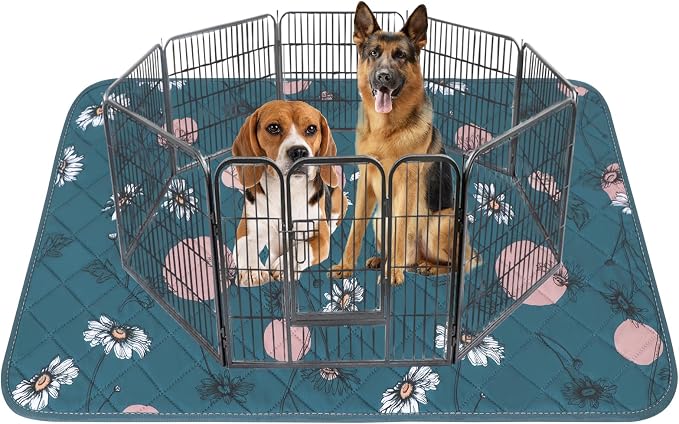 IEUUMLER Washable Pee Pads for Dogs, 1 Pack Non-Slip & Waterproof Whelping Pad, Reusable Puppy Potty Training Pad with Fast Absorbent for Playpen EU007 (Navy Blue Daisy, 71"X71"-1pcs)