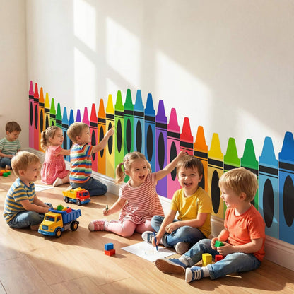 Gilprop 9.8 ft Rainbow Crayon Classroom Wall Decor Fabric Preschool Kindergarten Graduation Cuttable Crayon Classroom Decoration Backdrop with Adhesive Dots for Daycare End of The Year Back to School
