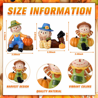 ShinyRelief 3 Pcs 3D Thanksgiving Scarecrows Table Decor Figurines with Pumpkin Fall Table Centerpiece Decor Autumn Harvest Resin Statue Gifts for Kitchen Home Office Tiered Tray Shelf Party Supplies