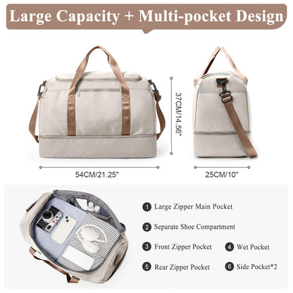 Extra Large Travel Duffle Bag,Carry on Overnight Weekend Bag with Shoes Compartment,Weekender Bags for Women for Travel Business Trips Sport Hospital
