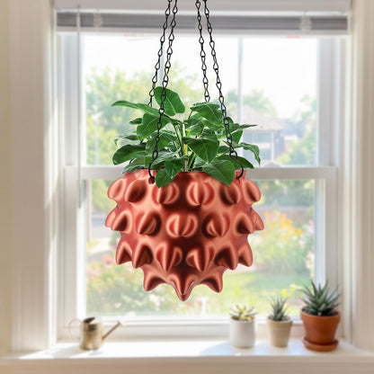 Enhon 6 Inch Hanging Planters for Indoor Plants, Unique Hanging Pots for Plants with Drainage and Hanger Baskets Hangers, Spiked Orb Plant Hanger, Silky Copper Finish