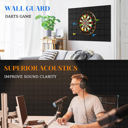 DOLLAR BOSS Felt Cork Board Tiles, 6 Packs 12" x 12" 1/2" Thick Bulletin Board Adhesive Acoustic Panels Soundproof Corkboards for Walls with 60 Pushpins for Home Office Kitchen School, Grid