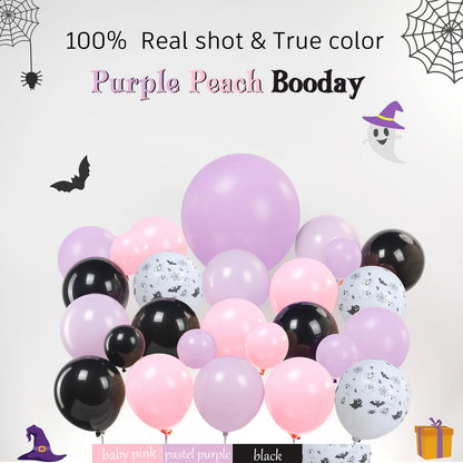 Halloween Little Boo Balloon Arch Kit Pink Purple Balloons with Cute Ghost Balloons Little Boo star bow balloons for Baby Shower Birthday Party Halloween Party Decoration