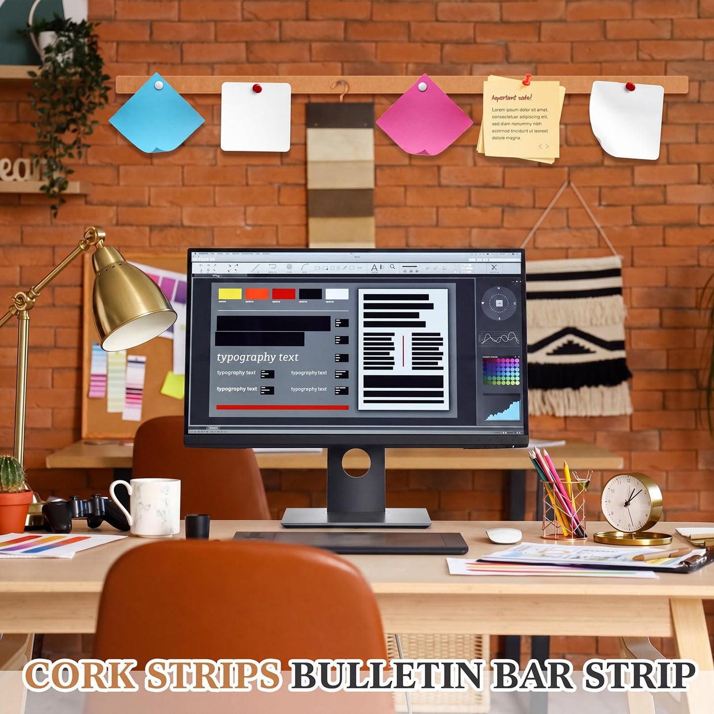 Mooliwe 4 Pcs 48" x 1" Foldable Felt Cork Strips Bulletin Bar Strip for Wall,Notice Board Self Adhesive Cork Wall Decoration,Paste Note,Photo,Schedules,Office Home Decor