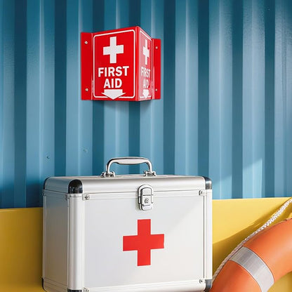 GicnKeuz First Aid Sign, 8" x 6" First Aid with Cross Symbol, Two-Sided Acrylic V-Sign for Business or Office or Wall Décor, Including Screws, Easy to Install (2 Pack)