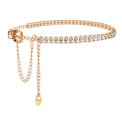 YooAi Chain Belts Leather Waist Belt for Women Layered Metal Chain Belt Gold Buckle Gold Rhinestsone 130 XL/2XL