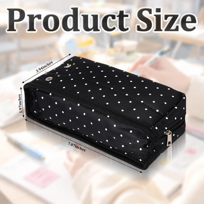 Gueevin Large Capacity Pencil Case Polka Dot Pen Pouch with Multiple Compartments Foldable Portable Pencil Case Black White Stationery Organizer Bag for Adults (Black)