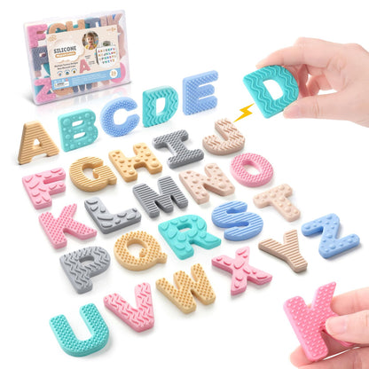 Sensory Silicone Alphabet Magnetic Letters: 26 Uppercase ABC Fridge Magnets for Toddlers & Kids, Preschool Learning Spelling Alphabet Magnets, Refrigerator Magnets Birthday Gifts for Boys Girls