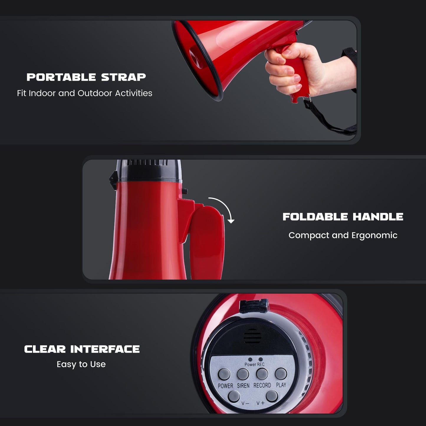 MyMealivos 20W Megaphone Bullhorn, Built in Siren & 240s Recording, 5.4"×8.6" Portable Megaphone with Volume Control Cover Up to 300 feet+ for Indoor and Outdoor Activities(Red)