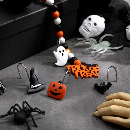 Yungyan 12 Pcs Halloween Ghost Shower Curtain Hooks Pumpkin Curtain Hangers Bat Witch Decorative Rings Accessories for Halloween Bathroom Restroom Decor