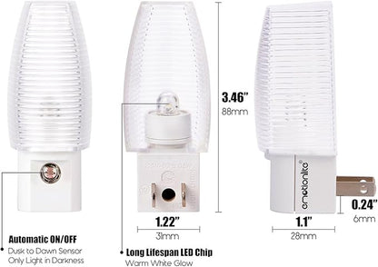 Emotionlite 8 Pack Plug in Night Light, Warm White LED Nightlight, Dusk to Dawn Sensor, Kids, Nursery, Bedroom, Bathroom,Hallway, Stairs, Kitchen