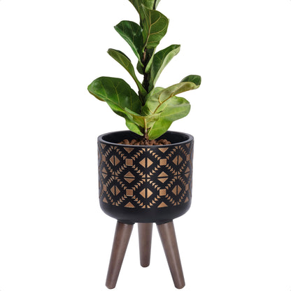 D'vine Dev 8 Inch Planter Pot with Stand, Mid-Century Tall Plant Pot with Legs for Indoor Plants, Small, Bronze/Black, 88-G-A-6