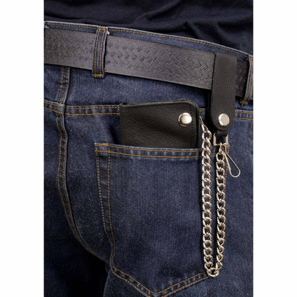 Milwaukee Leather MLW7883 Men's 6” Black Premium Leather Soft Biker Wallet - Bi-Fold Anti-Theft Stainless Steel Chain - One Size