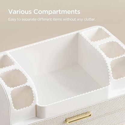 HBlife Makeup Organizer for Vanity with Brush Holder, Large Bathroom Countertop Cosmetic Organizer Skin Care Storage, Easy to Store Nail Polishes, Perfumes, Eyeshadow Palettes, Pearl All White