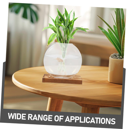 KESYOO Creative Hydroponic Vase with Transparent Glass Pot and Wooden Base for Soilfree Plant Propagation Indoor Terrarium and Elegant Flower Display Easy Setup and Maintenance