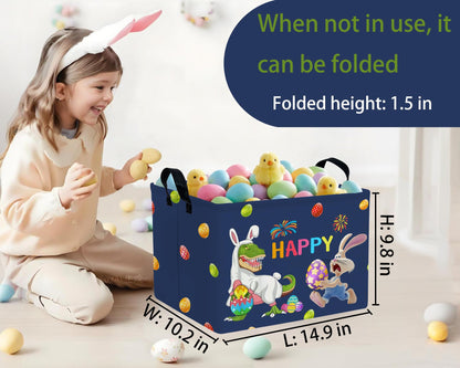 TUAUAN Large Easter Basket Folded Teen Eggs Box Canvas Empty Shelf Storage Bin Bunny Room Decor (Deep Blue)