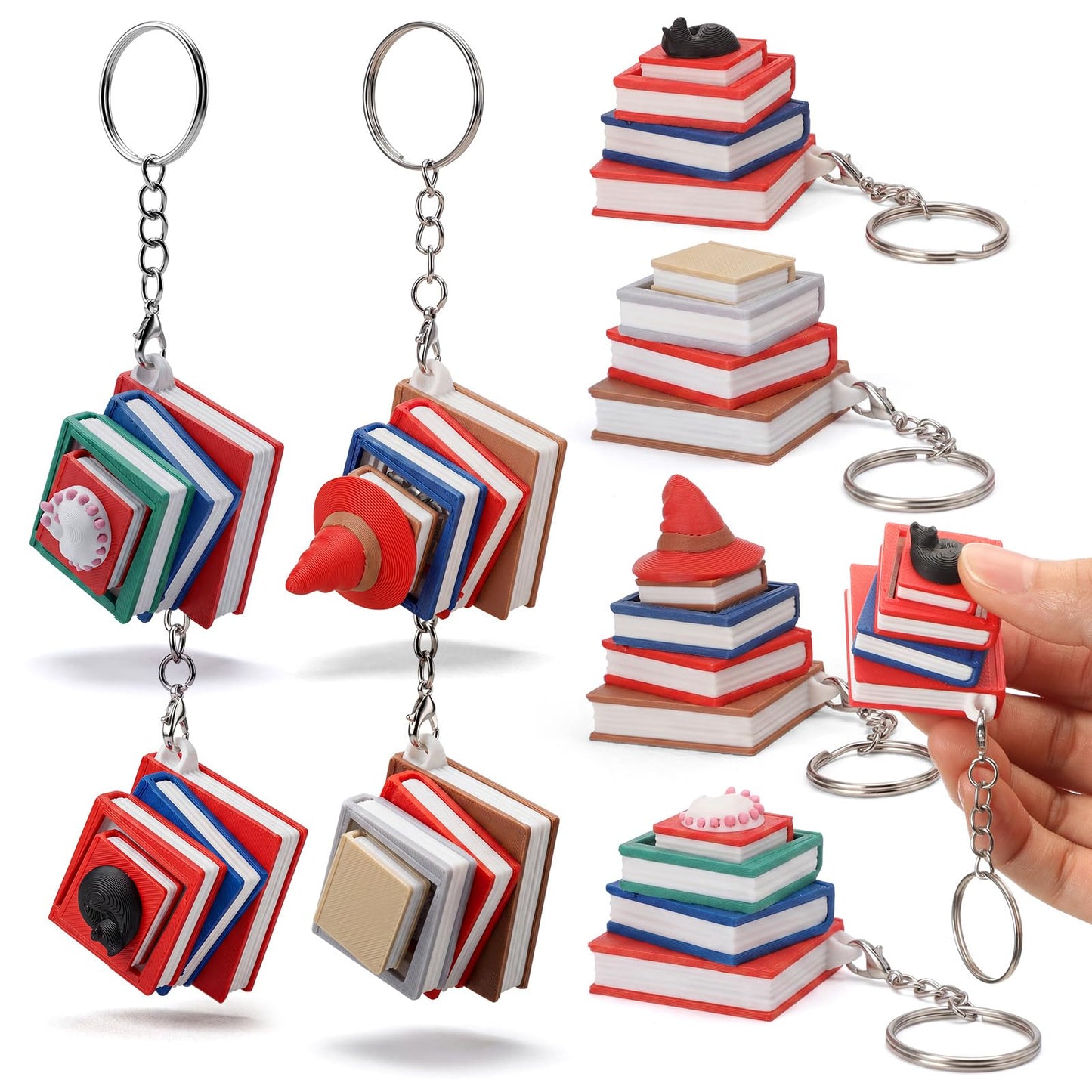 Kenning 12 Pcs Book Clicker Fidget Keychain 3D Sensory Clicker Decompression Button Stress Relief Teachers Appreciation Gifts for Book Lover Bookworm Adults Graduation Office Party Favors