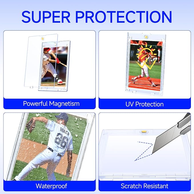 Basthalan 50ct Magnetic Card Holder, 35pt Ultra Slim One Touch Card Holder, Hard Plastic U-V Protectors, Mag Hard Case for Trading, Sports, Game, Football, Baseball Cards