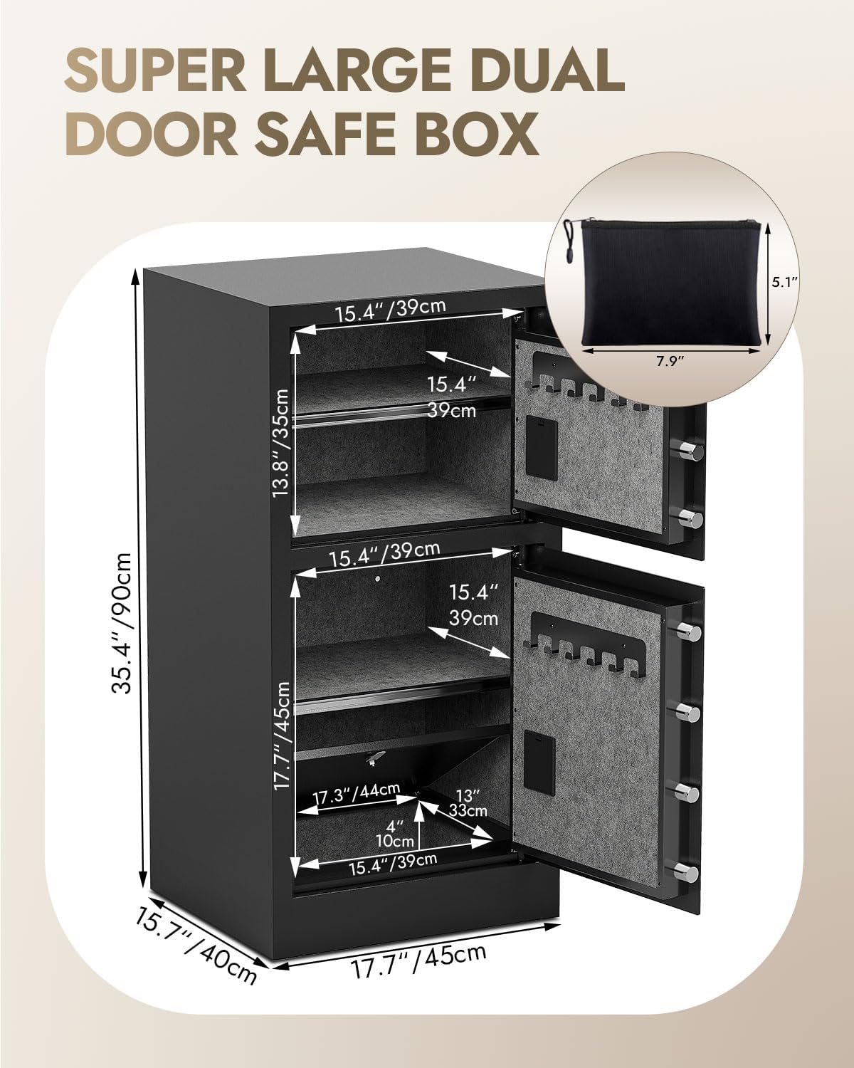 8.6 Cu Ft Safe Box Extra Large Heavy Duty Double Door Home Safe Fireproof and Waterproof Bag Security Safes with Removable Shelves Digital Safes with Hidden Lock Box for Money Files Medicines