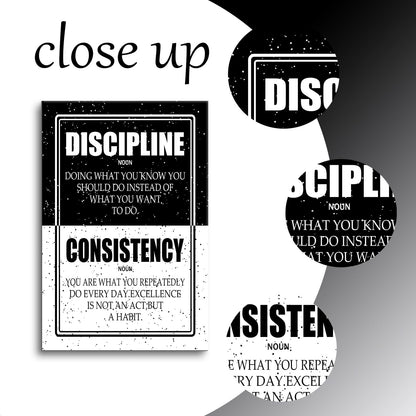 PSYYSP Discipline Consistency Framed Canvas Wall Art, Black and White Motivational Definition Poster, Inspirational Habit Typography Print for Home Office, Bedroom, Dorm, Study Room Decor, 18x12 Inch
