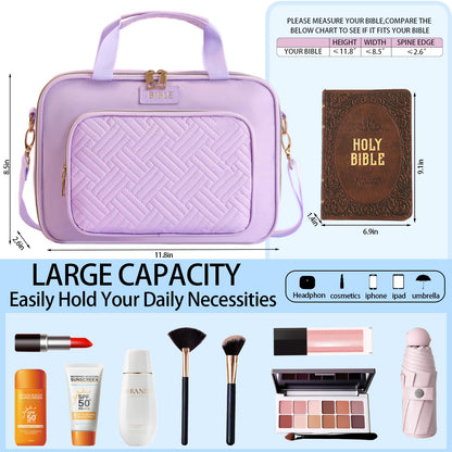Bible Cover for Women Bible Case, Large Bible Bag, Bible Study Supplies Bible Journaling Kit Book Carrying Case with Bible Highlighters Tabs, Valentines Day Christian Gifts for Women (Purple)
