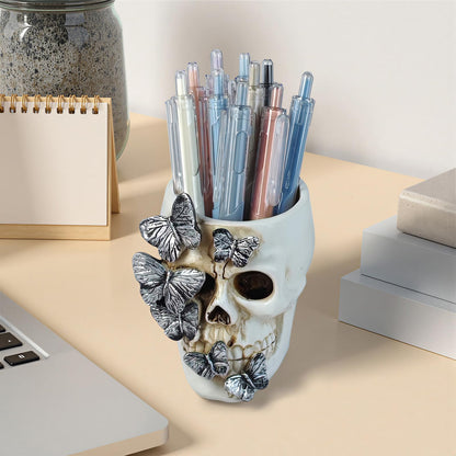 DAECHAO Skull Pen Holder Desk Organizer, Halloween Decor Skull Pencil Cup for Office Home School, Compact Gothic Desk Accessories Gift for Skull Lovers
