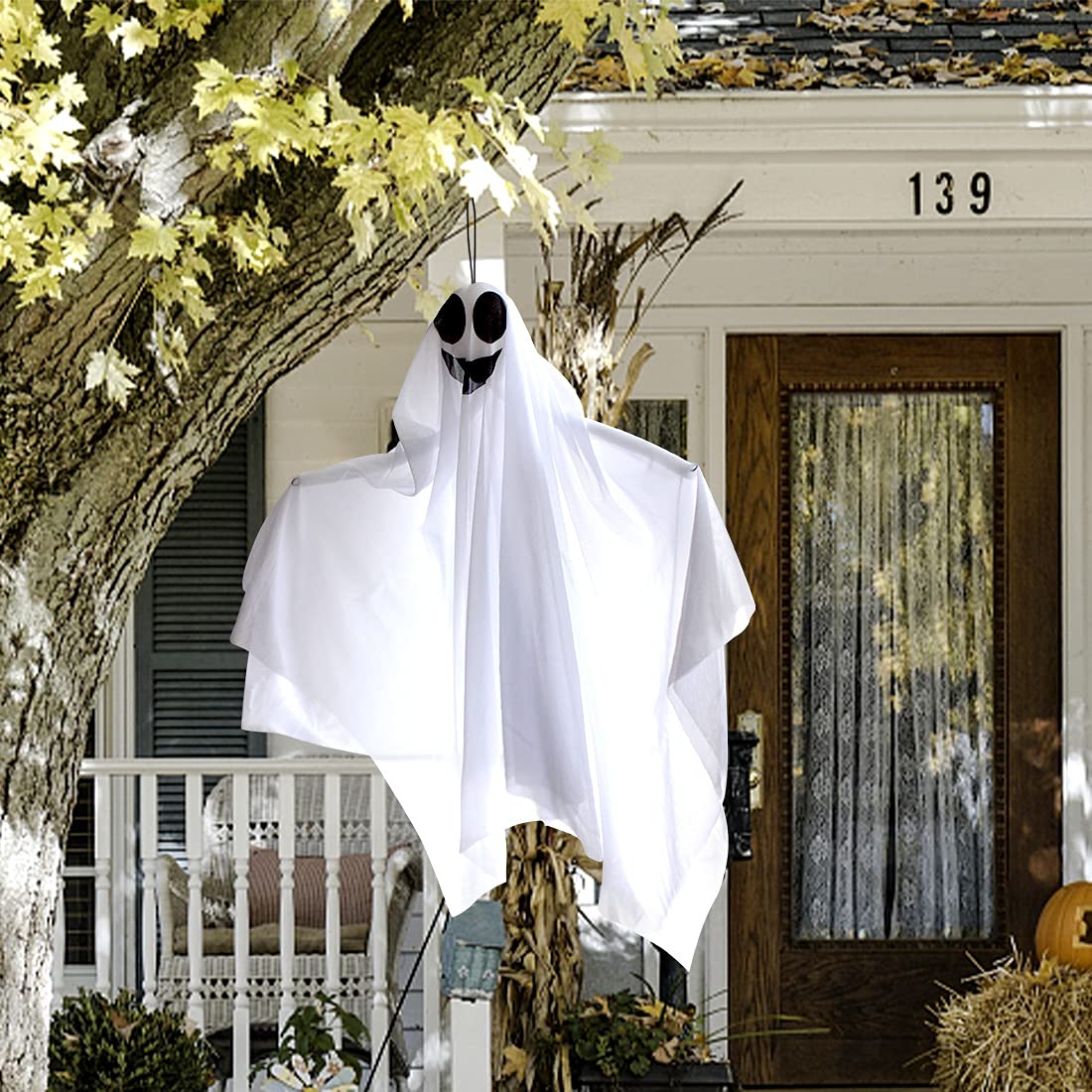 4 Pcs 31.5" Hanging Ghosts Halloween Decorations Outdoor, Hanging Ghosts Halloween Decor for Garden Yard Patio Lawn