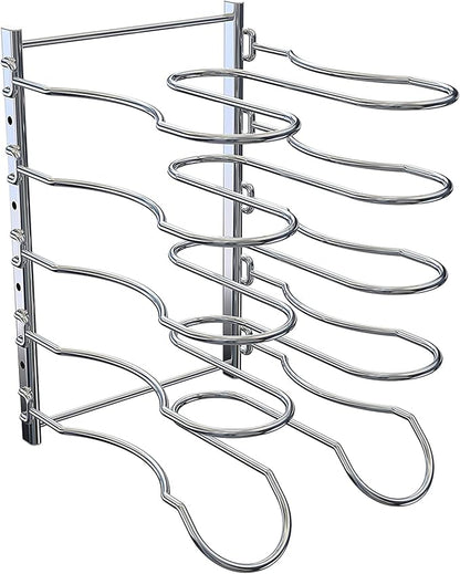 CAXXA Heavy Duty Pan Rack, Pot Lid Rack, Kitchen Cabinet Pantry Cookware Organizer Rack Holder with 5 Adjustable Dividers, Chrome (Pack of 2)